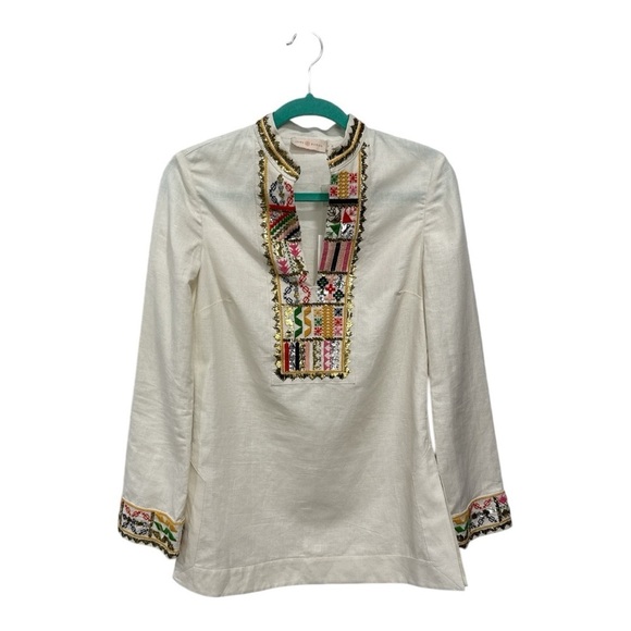 TORY BURCH Mandarin Embellished LS TORY TUNIC Size 0 New with Tags $450 - Picture 7 of 16